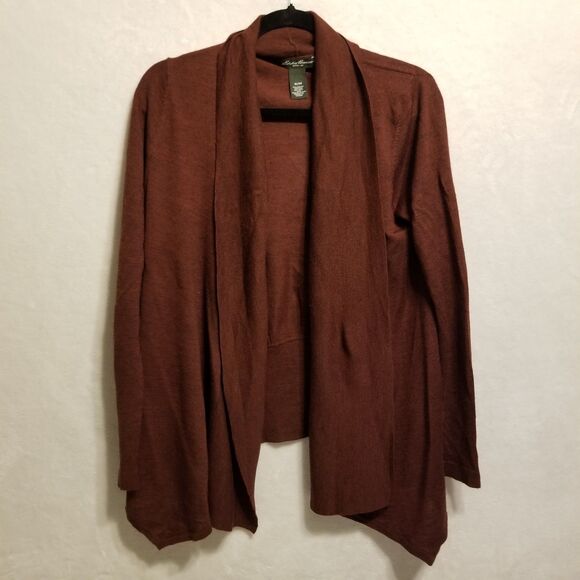 Eddie Bauer xL Cardigan Sweater Shawl Collar Wool Blend Red Brown Lightweight - Picture 1 of 8
